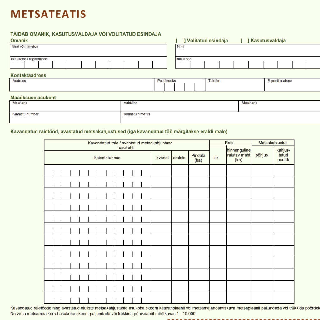 metsateatis, metsateatise esitamine